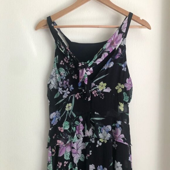 Great Jones size 10 Floral Halter Ruffle Hem Maxi Dress Black Purple - Picture 8 of 11